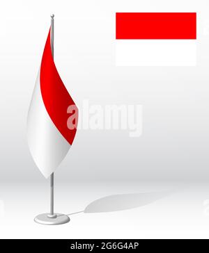 Flagge der Republik Indonesien auf Fahnenmast für die Registrierung der feierlichen Veranstaltung, Treffen ausländischer Gäste. Tag der nationalen Unabhängigkeit Indonesiens. Realistisches 3D Stock Vektor