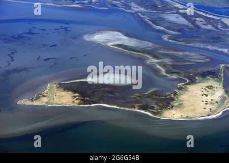 Inseln im Arlau-Retentionsbecken, Luftaufnahme, Deutschland, Schleswig-Holstein, Nationalpark Schleswig-Holsteinisches Wattenmeer Stockfoto