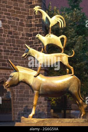 Bronze von Stadtmusikern aus Bremen, Deutschland, Bremen Stockfoto