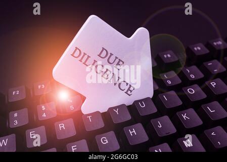 Inspiration zeigt Zeichen Due Diligence. Konzept Bedeutung Vermeiden Sie es, andere Geschäftseigentum für eine Vereinbarung zu schädigen, indem Sie neue Programmiercodes eingeben, eingeben Stockfoto