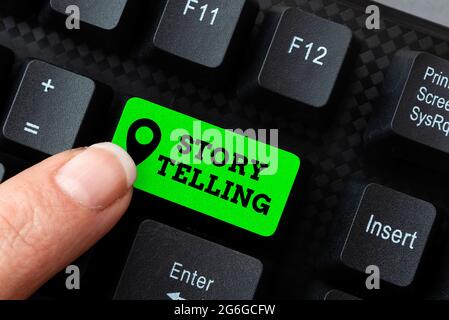 Konzeptuelle Darstellung Story Telling. Geschäftsidee narrativer Stil der Äußerung von Abfolge von Ereignissen in der Reihenfolge Abstract Gathering Investigation Clues Online Stockfoto