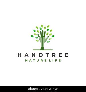 Hände und Baum mit grünen Blättern. Natur, Logo, Symbol, Symbol, Illustration, vektor, Vorlage, Design Stock Vektor