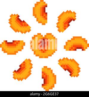 Steinfrüchte schneiden, Aprikose, Schnitte, isoliert auf weiß. Pixel-Art-Stil Stock Vektor