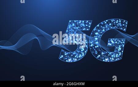 Konzept der 5G-Netzfunktechnologie. 5G-Webbanner-Symbol für Unternehmen und Technologie, Signal, Geschwindigkeit, Netzwerk, Big Data, Technologie. 5G-Symbolwelle Stock Vektor