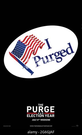 The Purge: Election Year (2016) unter der Regie von James DeMonaco mit Frank Grillo, Elizabeth Mitchell und Mykelti Williamson. Eine Präsidentschaftskandidatin wird wegen ihres Gelübdes, die jährliche Säuberung zu beseitigen, auf den Tod in der Purge Night gerichtet. Stockfoto