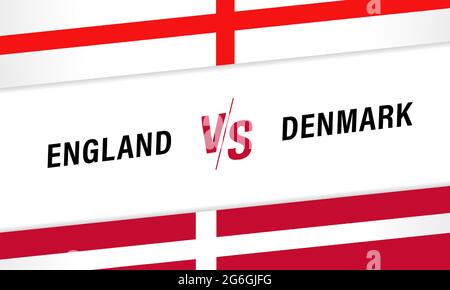 England gegen Dänemark, im Vergleich zu Briefen für den Fußballwettbewerb. Englische und dänische Nationalmannschaftsflaggen auf weißem Hintergrund. Vektorgrafik Stock Vektor