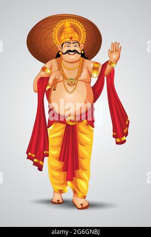 mahabali oder maveli, Kerala alter König. Er kommt jedes Jahr zu onam-Feiern. Stock Vektor