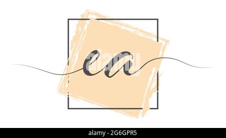 Kalligrafische Kleinbuchstaben EA in einer einzigen Zeile auf einem farbigen Hintergrund in einem Rahmen. Vektorgrafik. Einfacher Stil Stock Vektor