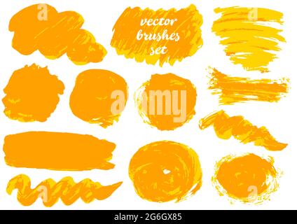 Satz Freihandzeichnungen. Sammlung von orange zweifarbige Farbe, Tinte Pinselstriche, Pinsel, Linien, grungy. Schmutzige künstlerische Gestaltungselemente, Kisten, Rahmen. Stock Vektor