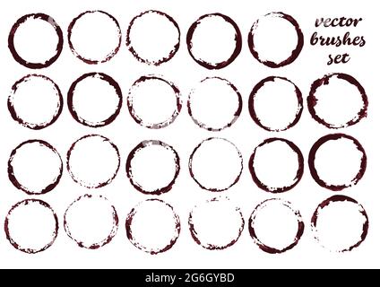 Kaffeeflecken. Satz von Flecken aus Tassen, Dosen, Glas. Sammlung von Mint zweifarbige Farbe, Pinsel, Blots, grungy. Schmutzige künstlerische Gestaltungselemente. Vecto Stock Vektor