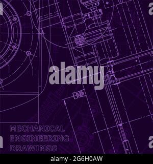 Computergestützte Konstruktionssysteme. Blaupause, Schema, Plan, Skizze. Technische Illustrationen, Hintergründe Maschinenbau Industrie Purple Cyberspace Stock Vektor