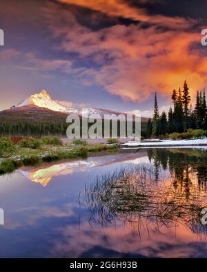 Mount Washington Reflexion in Big Lake. Oregon. Stockfoto
