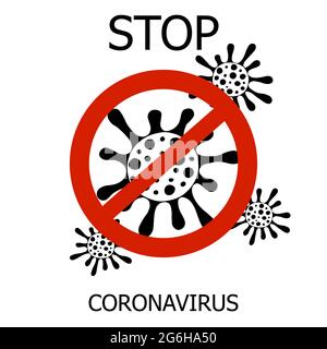 Coronavirus in China. Neuartiges Coronavirus (2019-nCoV), weißer Hintergrund. Warnhinweis Coronavirus. Stoppen Sie das Coronavirus. Ausbruch des Coronavirus. Schwarze Coronav Stock Vektor