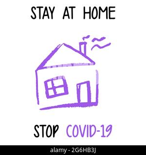 Bleiben Sie zu Hause. Coronavirus Pandemie Selbstisolierung, Gesundheitsversorgung, Schutz. Bunte Vektorgrafik isoliert auf weißem Hintergrund. COVID verhindern- Stock Vektor