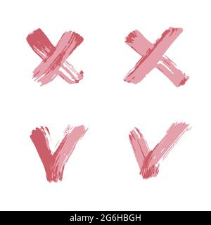 Ein- und Kreuzsymbole sind gesetzt. Handzeichnung Farbe, Pinselzeichnung. Isoliert auf weißem Hintergrund. Symbol für den Doodle-Grunge-Stil. Umriss, Liniensymbol, Carto Stock Vektor