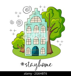 Kampagne „Stay at Home“ zur Sensibilisierung für soziale Medien zur Prävention von Coronaviren (COVID-19). Hashtag und Text bleiben zu Hause. Lifestyle-Aktivität, die Sie bei h tun können Stock Vektor