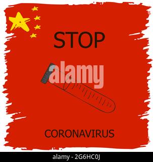 Coronavirus in China. Neuartiges Coronavirus (2019-nCoV), roter Hintergrund mit Sternen und Farben der chinesischen Flagge. Konzept der Coronavirus-Quarantäne. Testwanne Stock Vektor