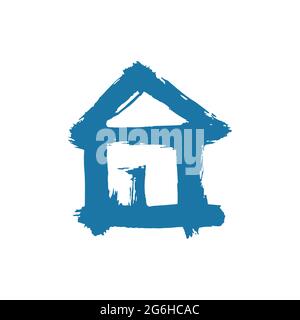 Handzeichnung Farbe, Pinselzeichnung. Isoliert auf weißem Hintergrund. Symbol für den Doodle-Grunge-Stil. Umrisssymbol, Cartoon-Illustration. Symbol „Haus“ Stock Vektor