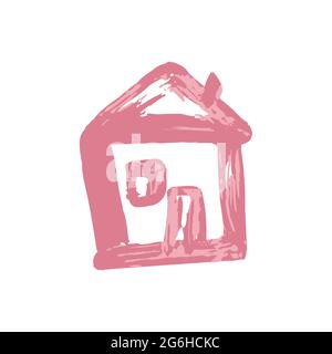 Handzeichnung Farbe, Pinselzeichnung. Isoliert auf weißem Hintergrund. Symbol für den Doodle-Grunge-Stil. Umriss, Liniensymbol, Cartoon-Illustration. Symbol „Haus“ Stock Vektor