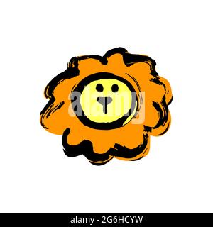 Handzeichnung Farbe, Pinselzeichnung. Isoliert auf weißem Hintergrund. Symbol für den Doodle-Grunge-Stil. Umriss, Liniensymbol, Cartoon-Illustration. Löwensymbol Stock Vektor