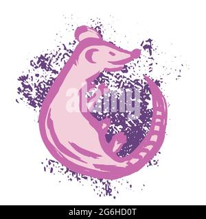 Handzeichnung Farbe, Pinselzeichnung. Isoliert auf weißem Hintergrund. Symbol für den Doodle-Grunge-Stil. Umriss, Liniensymbol, Cartoon-Illustration. Rattensymbol Stock Vektor