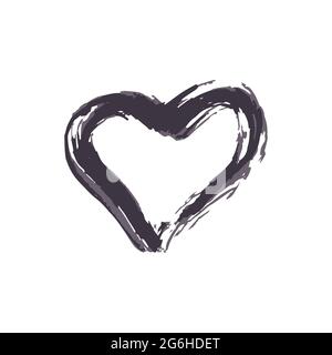 Herz, Liebesikone. Handzeichnung Farbe, Pinselzeichnung. Symbol für den Doodle-Grunge-Stil. Valentinstag Stock Vektor