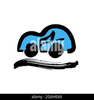 Handzeichnung Farbe, Pinselzeichnung. Isoliert auf weißem Hintergrund. Symbol für den Doodle-Grunge-Stil. Symbol Maschine, Auto Stock Vektor