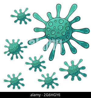 Bakterien, Mikroorganis-Keime, Viruszelle. Coronavirus. Virensymbole setzen das Coronavirus des Ausbruchs Stock Vektor