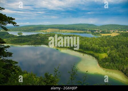 Belvedere des quatres lacs mit Blick auf die Seen von Illay, Maclu in der französischen jura-Region Stockfoto