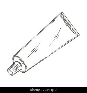 Symbol für medizinische Kontur. Vektorgrafik im Handzeichnen-Stil. Isoliert auf weißem Hintergrund. Medizinisches Gerät. Zahnpasta Stock Vektor