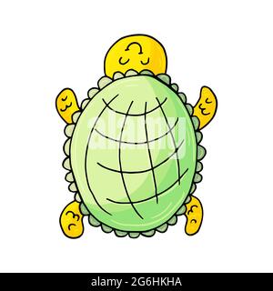 Schildkröte. Marine Thema Symbol in Hand zeichnen Stil. Niedliche kindliche Illustration des Meeres Leben. Symbol, Abzeichen, Aufkleber, Aufdruck für Kleidung Stock Vektor