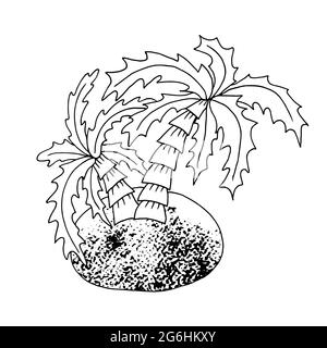 Kontur. Insel mit Palmen. Marine Thema Symbol in Hand zeichnen Stil. Niedliche kindliche Illustration des Meeres Leben. Symbol, Abzeichen, Aufkleber, Aufdruck für Kleidung Stock Vektor