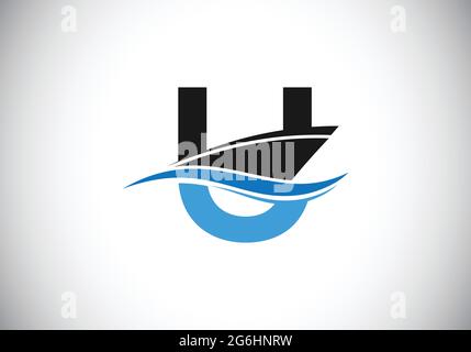 Großbuchstabe U mit der Design-Vorlage für das Schiff, die Kreuzfahrt oder das Boot-Logo, Stock Vektor