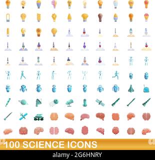 100 Science Icons Set. Cartoon Illustration von 100 Science Icons Vector Set isoliert auf weißem Hintergrund Stock Vektor