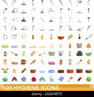 100 Hygienesymbole eingestellt. Cartoon-Illustration von 100 Hygiene-Symbole Vektor-Set isoliert auf weißem Hintergrund Stock Vektor