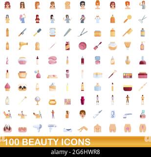 100 Beauty-Symbole. Cartoon Illustration von 100 Schönheit Icons Vektor-Set isoliert auf weißem Hintergrund Stock Vektor