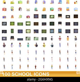 100 Schulsymbole eingestellt. Cartoon Illustration von 100 Schule Symbole Vektor-Set isoliert auf weißem Hintergrund Stock Vektor