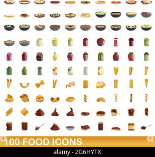 100 Essen Symbole gesetzt. Cartoon Illustration von 100 Essen Symbole Vektor auf weißem Hintergrund einstellen Stock Vektor