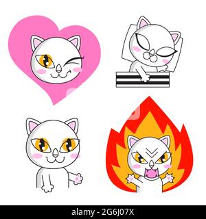 Niedliche Katze Set Aufkleber isoliert auf weiß Stock Vektor