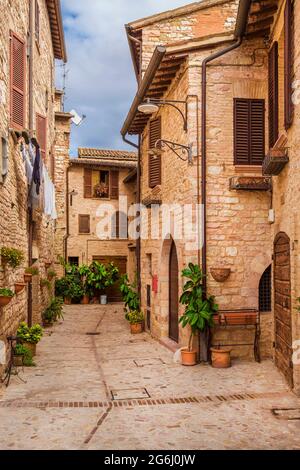 Spello charmante historische Zentrum Gasse in Umbrien Stockfoto