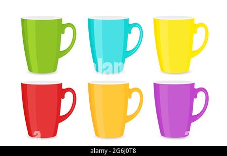 Vektor-Illustration Satz von hellen bunten Tassen auf weißem Hintergrund isoliert. Stock Vektor