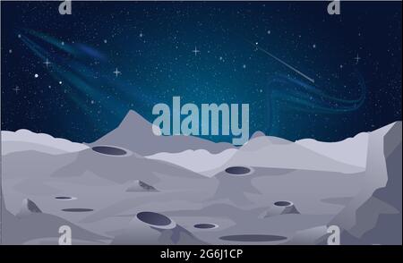 Vektor-Illustration von Mond Landschaft Hintergrund mit schönen Nachthimmel. Stock Vektor