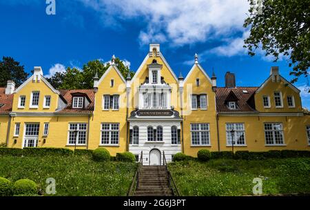 Restauriertes Gebäude namens Margarethenhof im Stadtteil Jürgen von der Altstadt von Flensburg, Deutschland, Europa Stockfoto