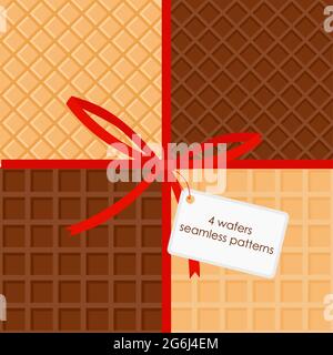 Vektor-Illustration Set von süßen Lebensmitteln Waffel strukturiert nahtlose Muster Hintergrund. Weiße Vanille- und Schokoladenwaffeln in flacher Form. Stock Vektor