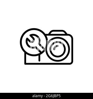 Reparieren Fotokamera Farbliniensymbol. Handwerker-Service. Isoliertes Vektorelement. Skizzieren Sie das Piktogramm für Webseite, mobile App, Promo Stock Vektor