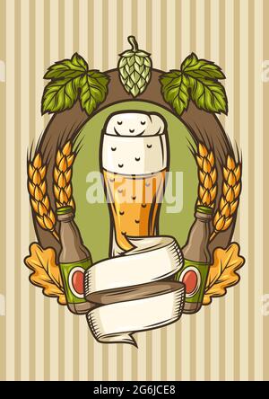 Abzeichen für Bierfest oder Oktoberfest. Hintergrund für Pub- oder Barmenüs und Flyer. Stock Vektor