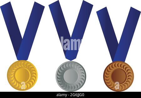 Medaille mit Band isoliert. Gold, Silber, Bronzemedaille Award realistische Vektor-Illustration in 3d. Symbol von, Gewinner, Sieg, Erfolg, zu erreichen Stock Vektor