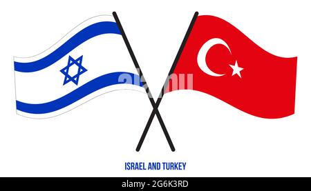 Israel und Türkei Flaggen gekreuzt und winken Flat Style. Offizieller Anteil. Korrigieren Sie Die Farben. Stock Vektor
