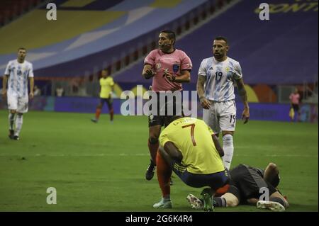 Brasilia, Distrito Federal, Brasilien. Juli 2021. (INT) Copa America Halbfinale: Argentinien und Kolumbien. 6. Juli 2021, Brasilia, Federal District, Brasilien: Fußballspiel zwischen Argentinien und Kolumbien, gültig für das Halbfinale von Copa America, das am Dienstag (6) im Mane Garrincha Stadion in Brasilia, Federal District, ausgetragen wird. Quelle: Leco Viana/TheNews2 Quelle: Leco Viana/TheNEWS2/ZUMA Wire/Alamy Live News Stockfoto