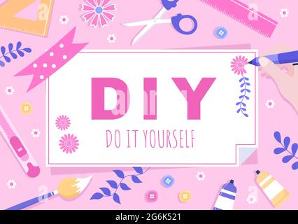 DIY Tools Do IT Yourself Hintergrundillustration für Wohnrenovierung und kreative Projekte. Verwenden von als Banner-, Hintergrund- oder Landing-Page-Vorlage Stock Vektor